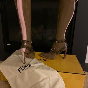 Fendi Stivale Vernice Patent Leather Knee-High Boots-Brown/Pink –Excellent Cond